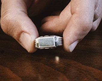 Einzigartige Pinky Siegelring für Männer, Rechteck Siegelring für Männer, Massiv Silber Pinky Siegelring für Männer, Verlobungsring für Männer