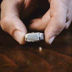 Einzigartige Pinky Siegelring für Männer, Rechteck Siegelring für Männer, Massiv Silber Pinky Siegelring für Männer, Verlobungsring für Männer