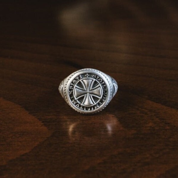 Bague pour hommes de chevalière de croix templière, bague en argent sterling de chevalier templier, bague catholique, chevalière chrétienne, bague cadeau de symbole de templier maltais