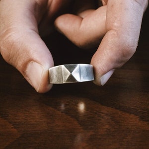 Pyramid Fashion Mens Ring in Silver, Luxury Mens Pinky Signet Ring in Silver GoldPlated, Promise Ring For Him, Unique Mens Gift Ring