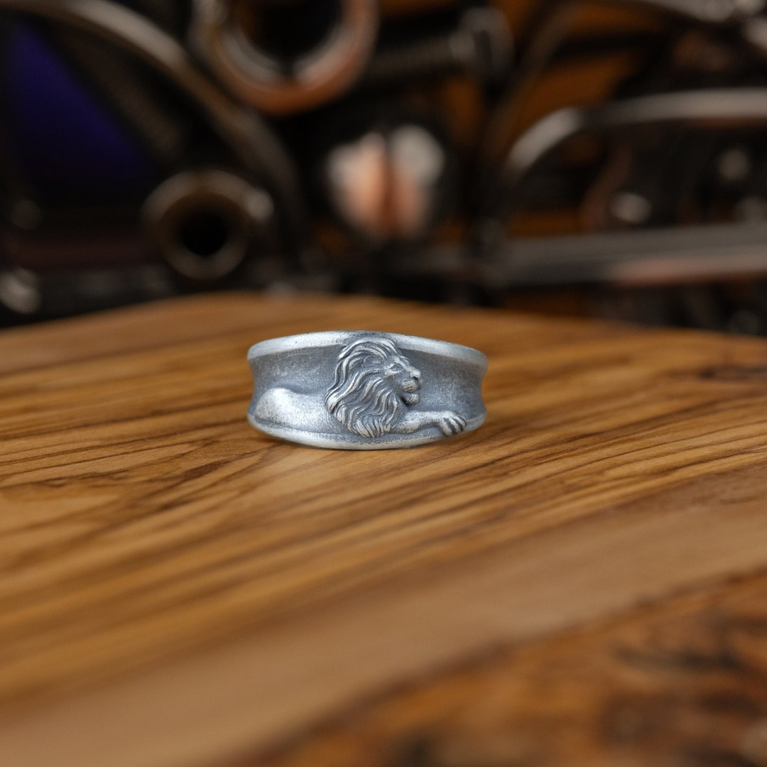 Bague homme en argent sterling zodiaque horoscope lion, bijoux de