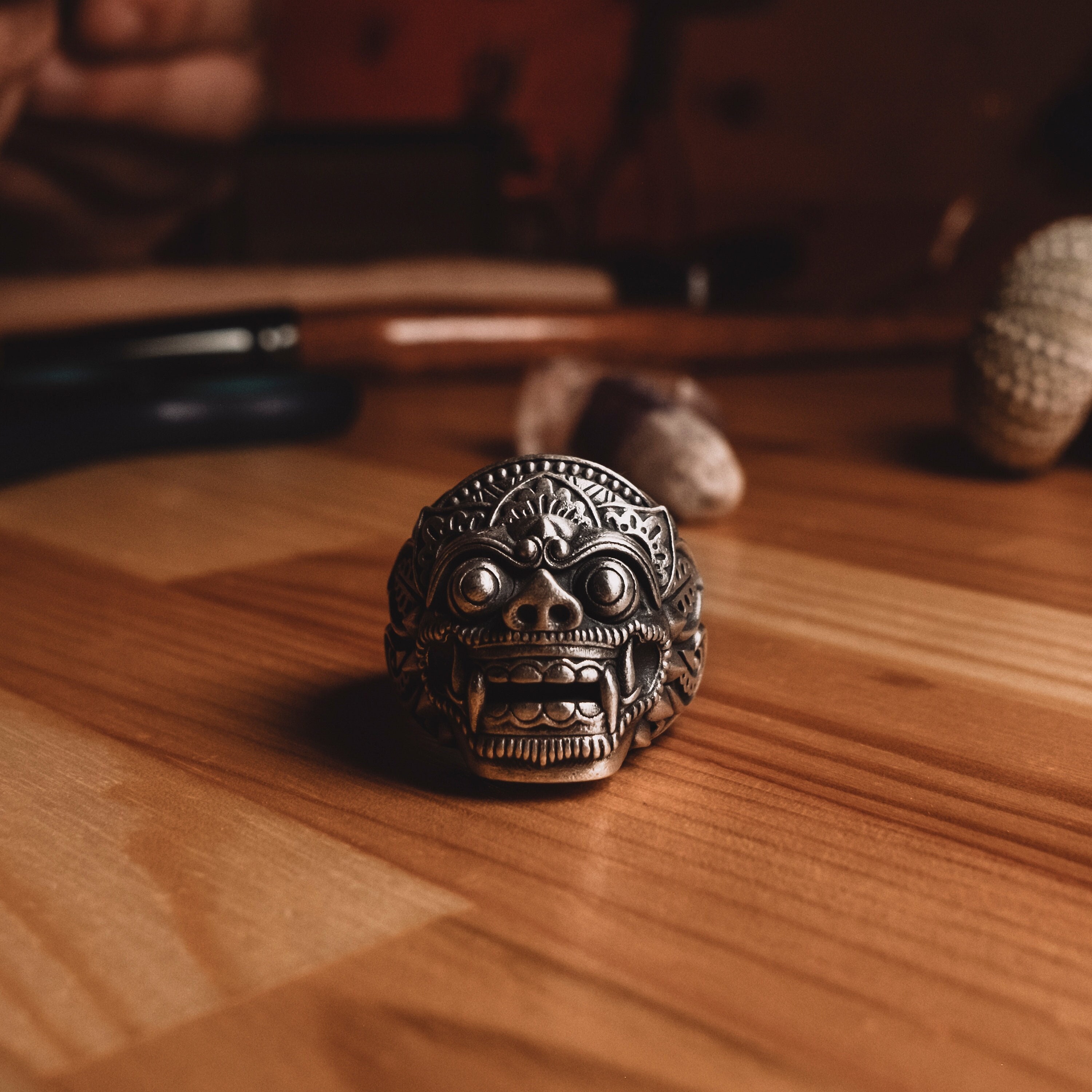 Silver Barong God of Good Mens Ring, Balinese Mythology Gothic Ring for ...