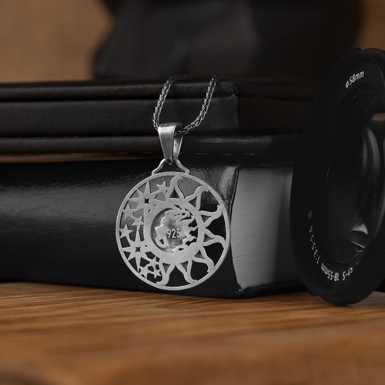 Sterling Silver Sun and Moon Sky Necklace for Men, Sunshine and Star ...