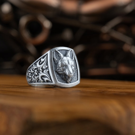 Kitsune Fox Signet Ring by Japanese Mythology for Men, Silver Kitsune Fox Signet Ring by Japanese Mythology for Men, Silver
