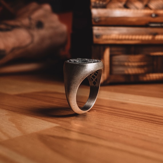 Silver Tree of Life Pinky Signet Ring for Men, Engraved Yggdrasil