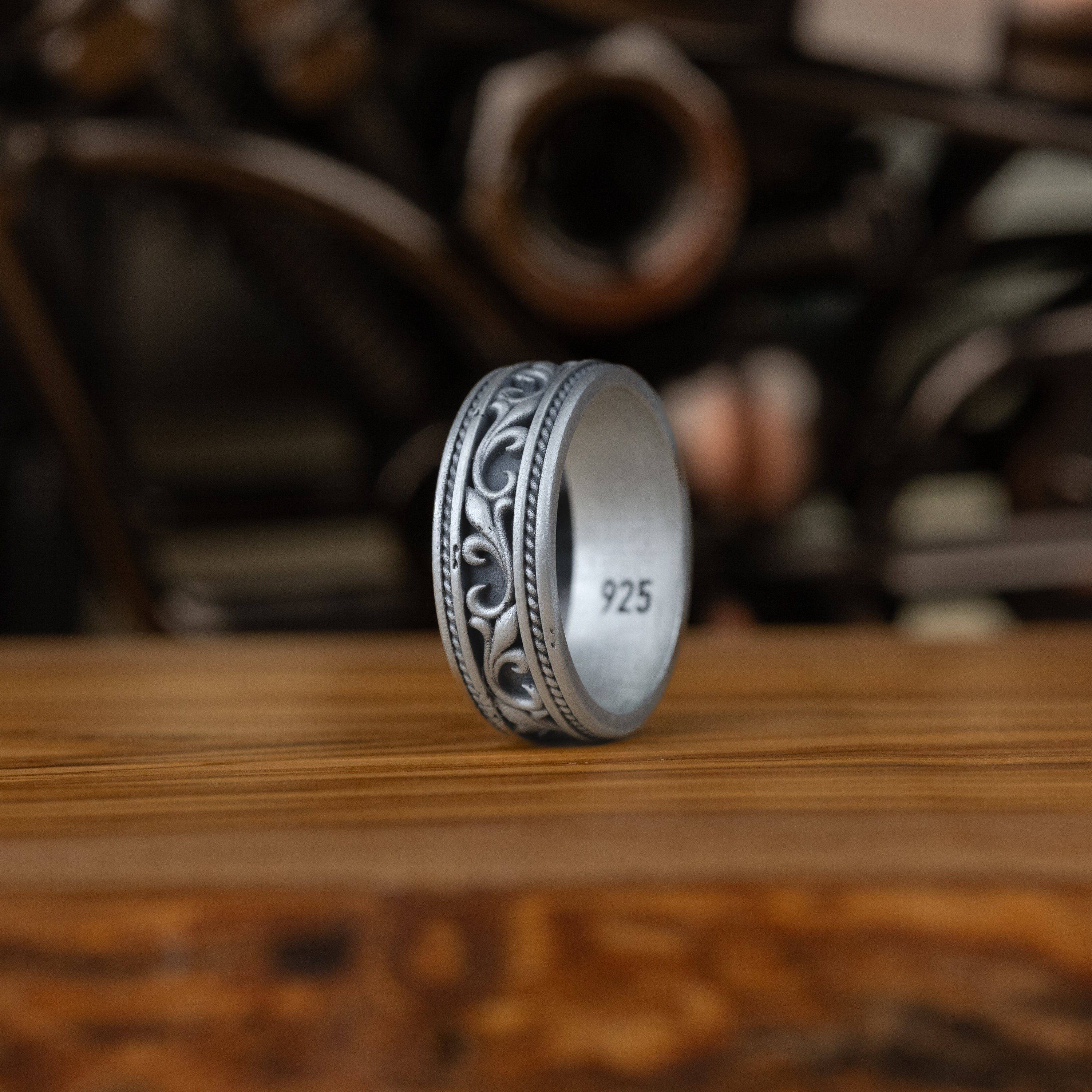 Handmade Victorian Pattern Promise Silver Ring for Men's, Floral