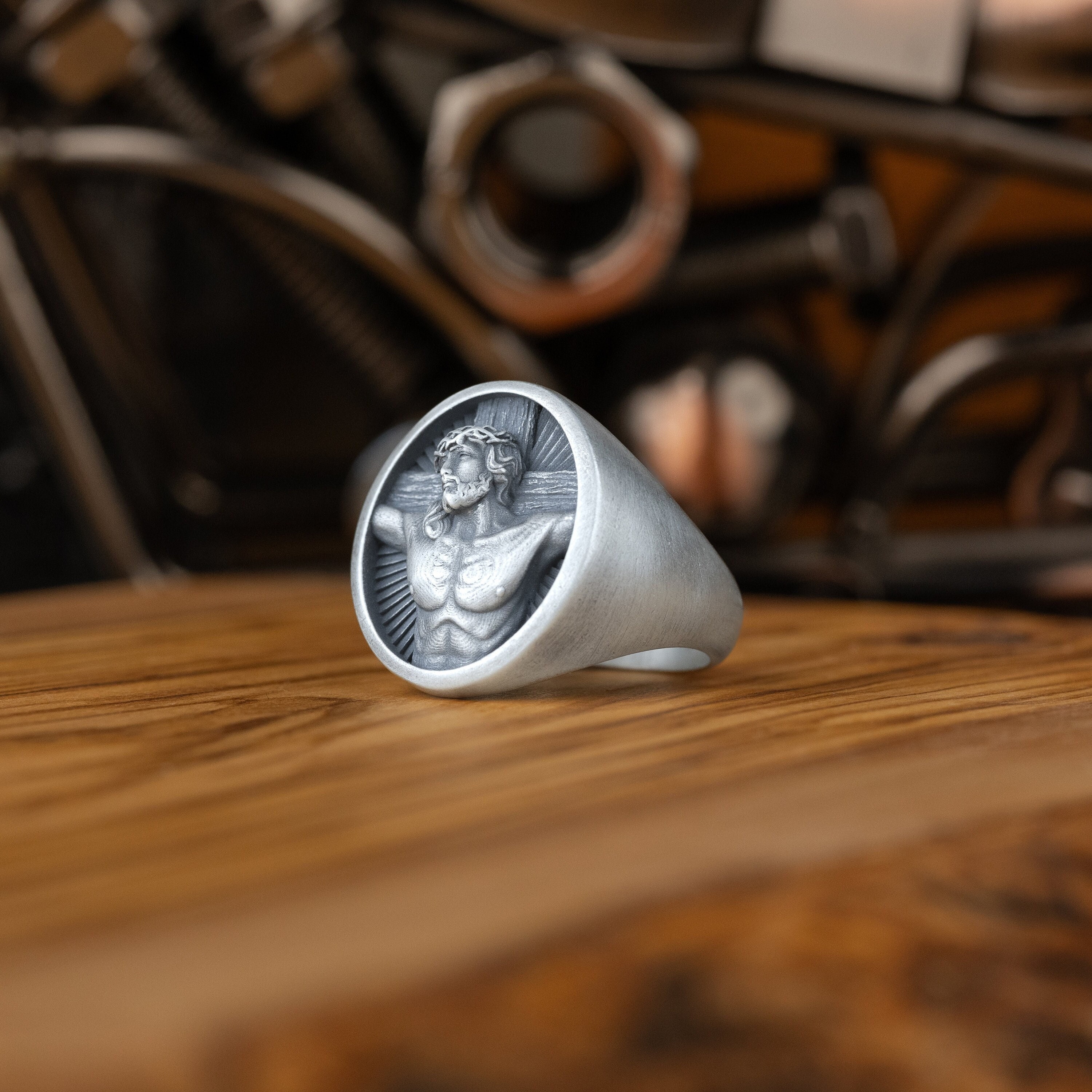 Sterling Silver Jesus Men Ring, Engraved Jesus Christ Ring, Religious ...