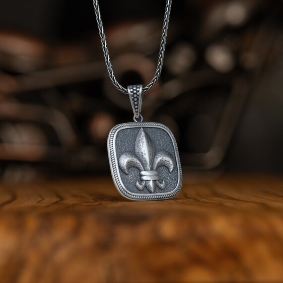 Fleur De Lis Personalized Silver Necklace, French Men Necklace