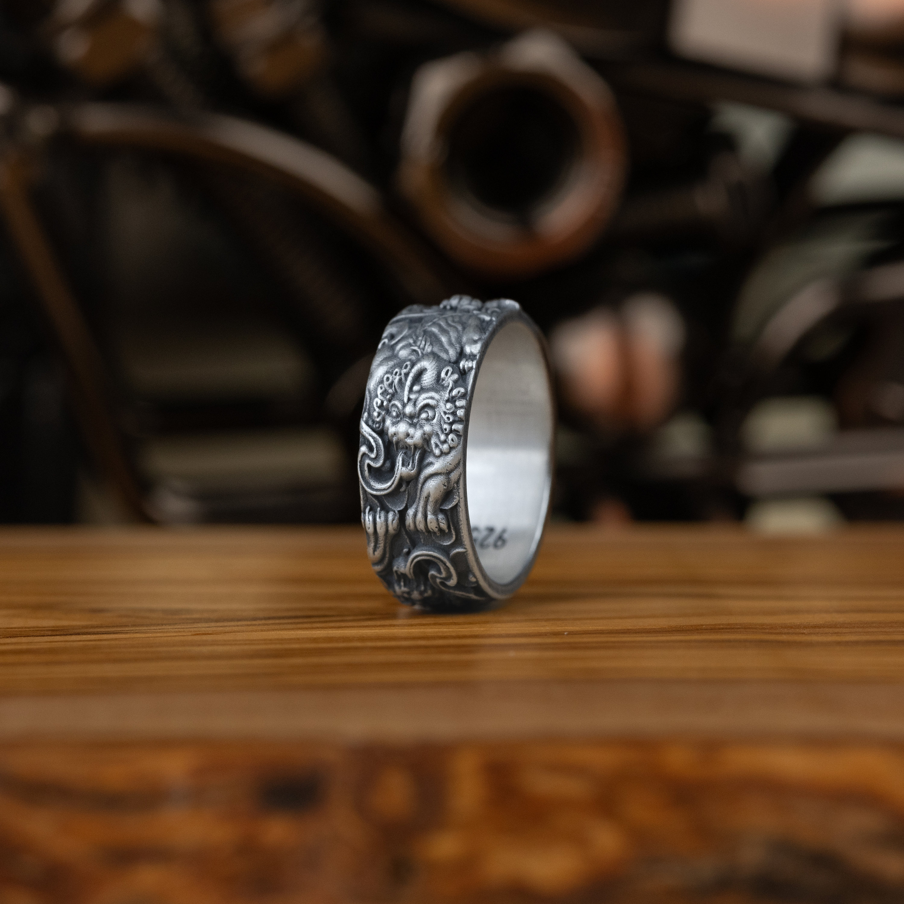 Traditional Ornament Ring in Sterling Silver Men Ring, Chinese