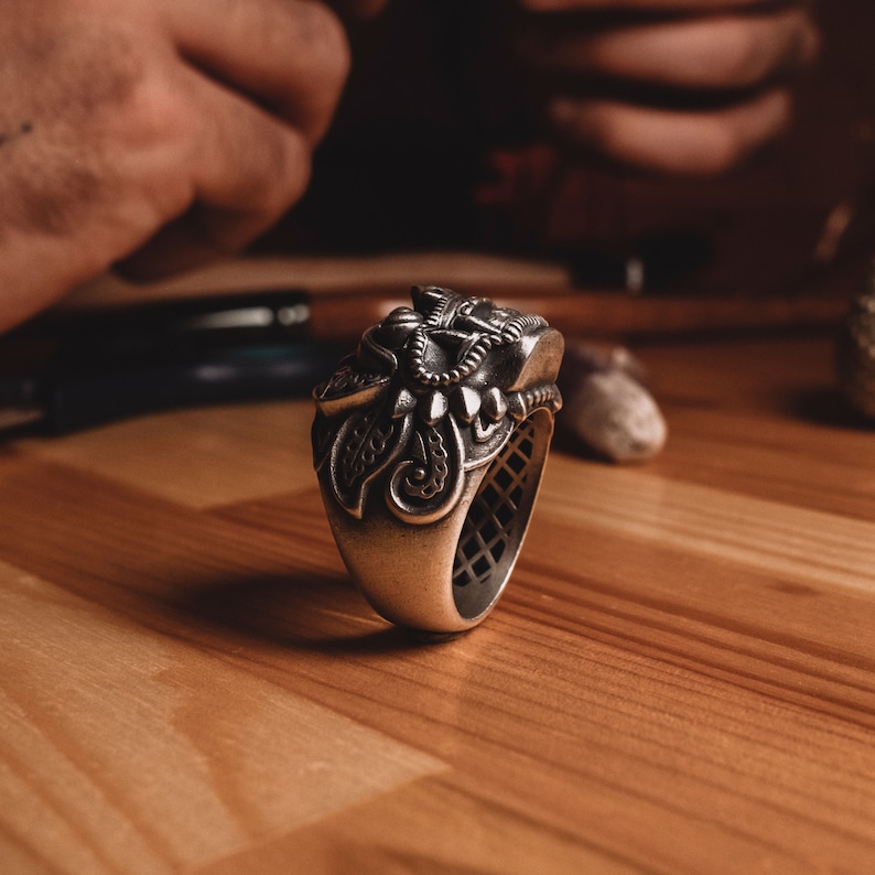 Silver Barong God of Good Mens Ring, Balinese Mythology Gothic Ring for ...