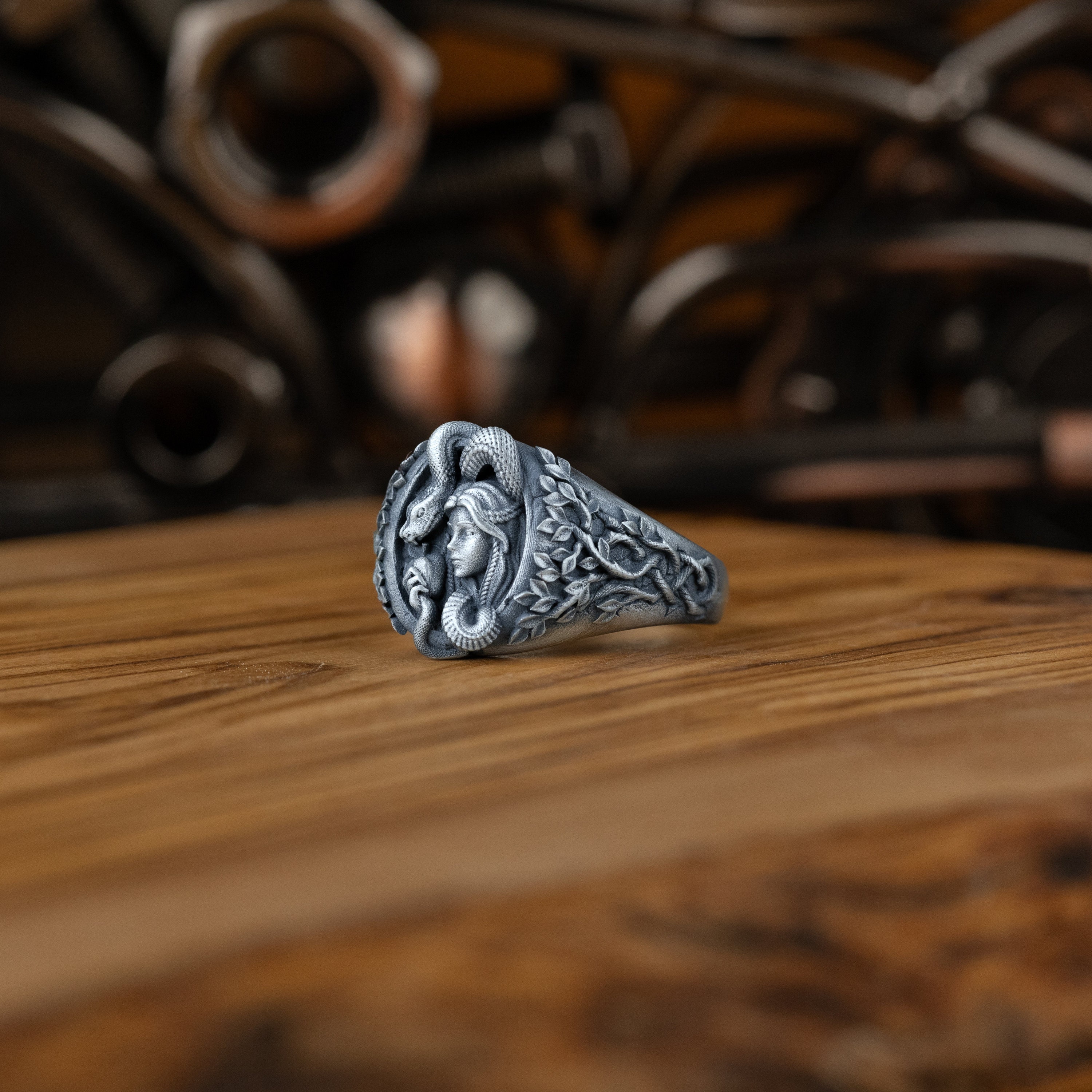 Genesis Adam Eve Silver Ring, Snake and Eve Christian Lover Ring