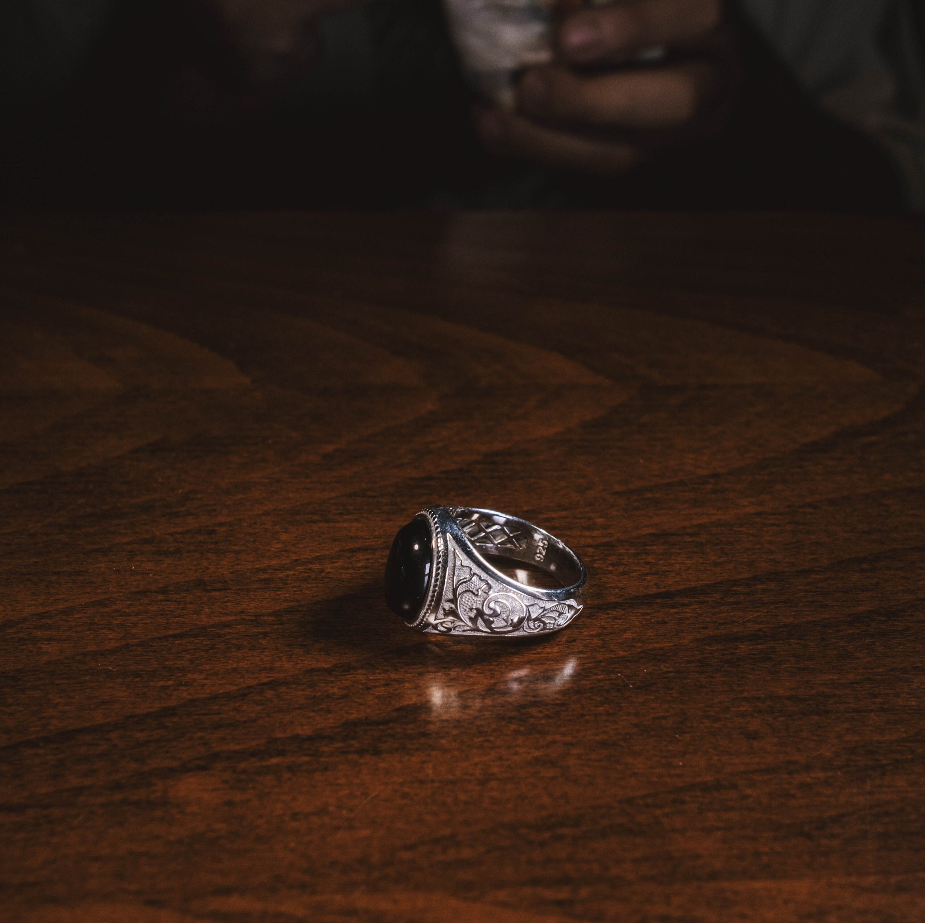 Victorian Style Mens Vintage Ring With Black Onyx, 925 Sterling