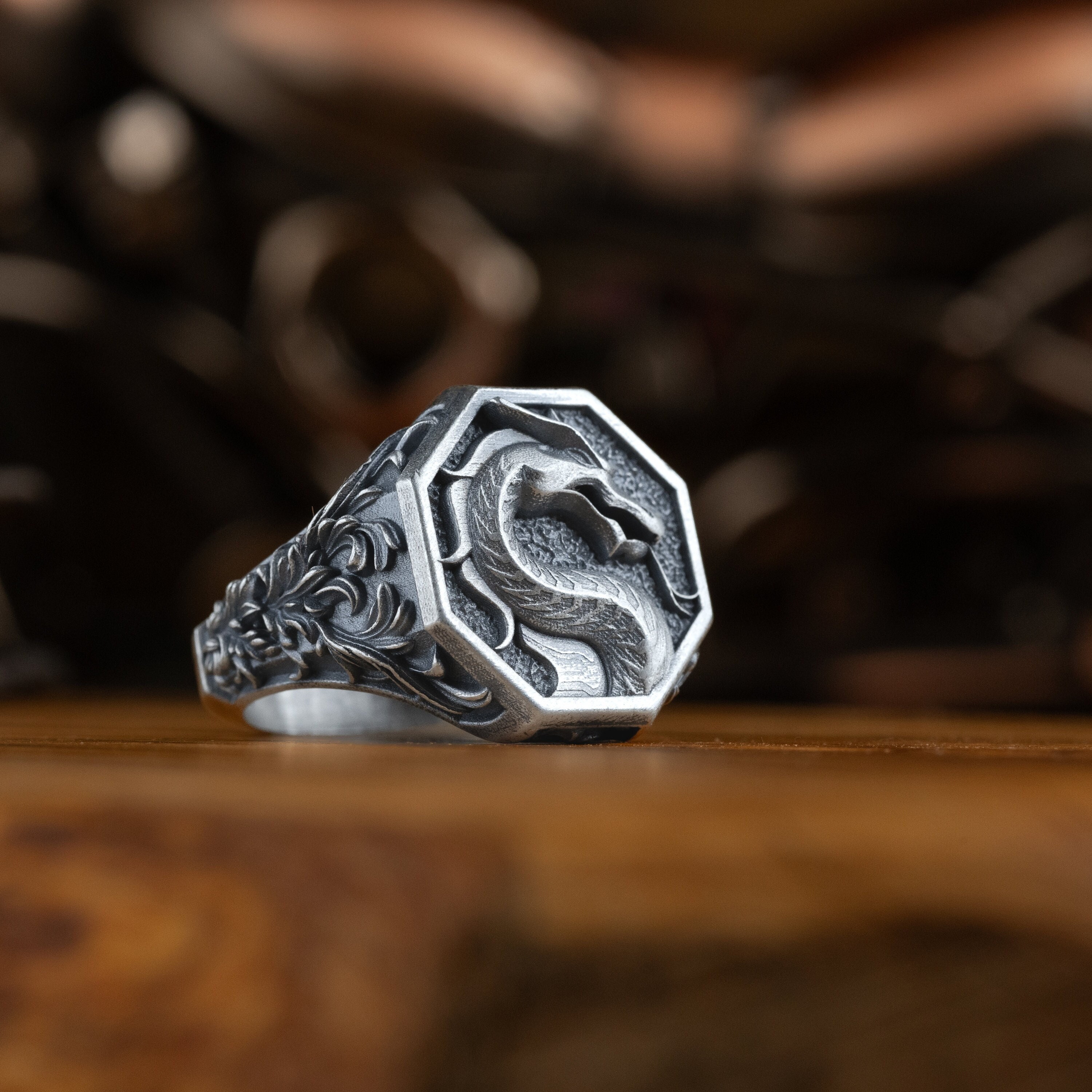 Dragon Signet Ring in 925 Sterling Silver for Father
