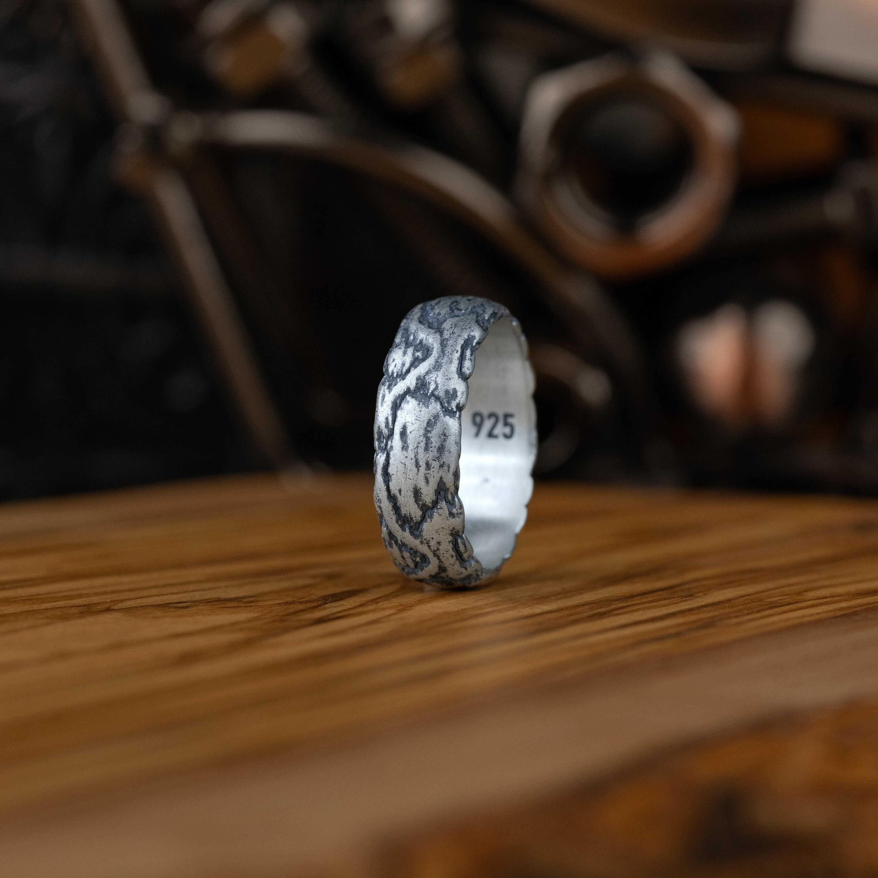 Rough Rock Texture Sterling Silver Band Ring for Men, Unique Men's ...