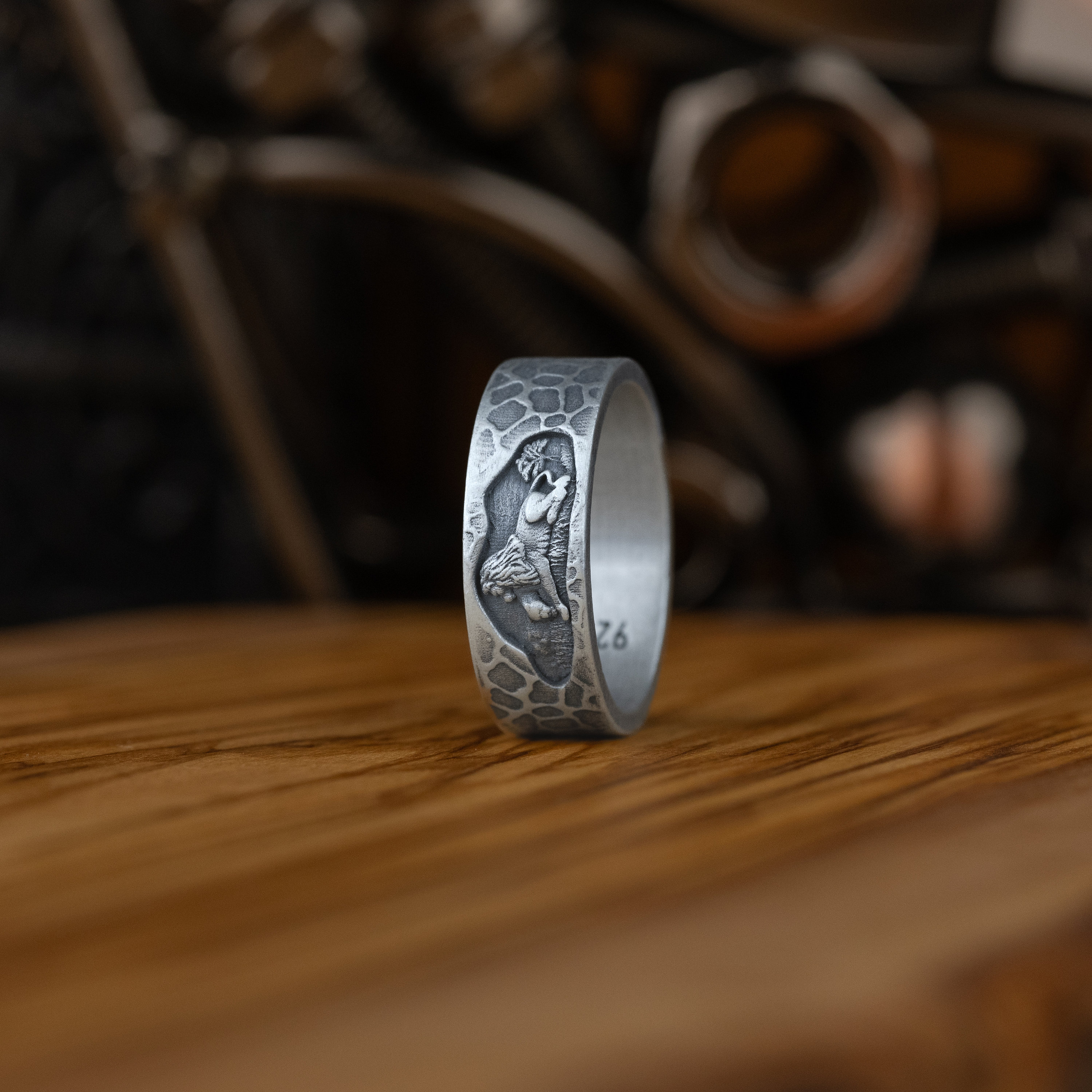 Lion Family Stackable Band Ring for Men, Sterling Silver Zodiac