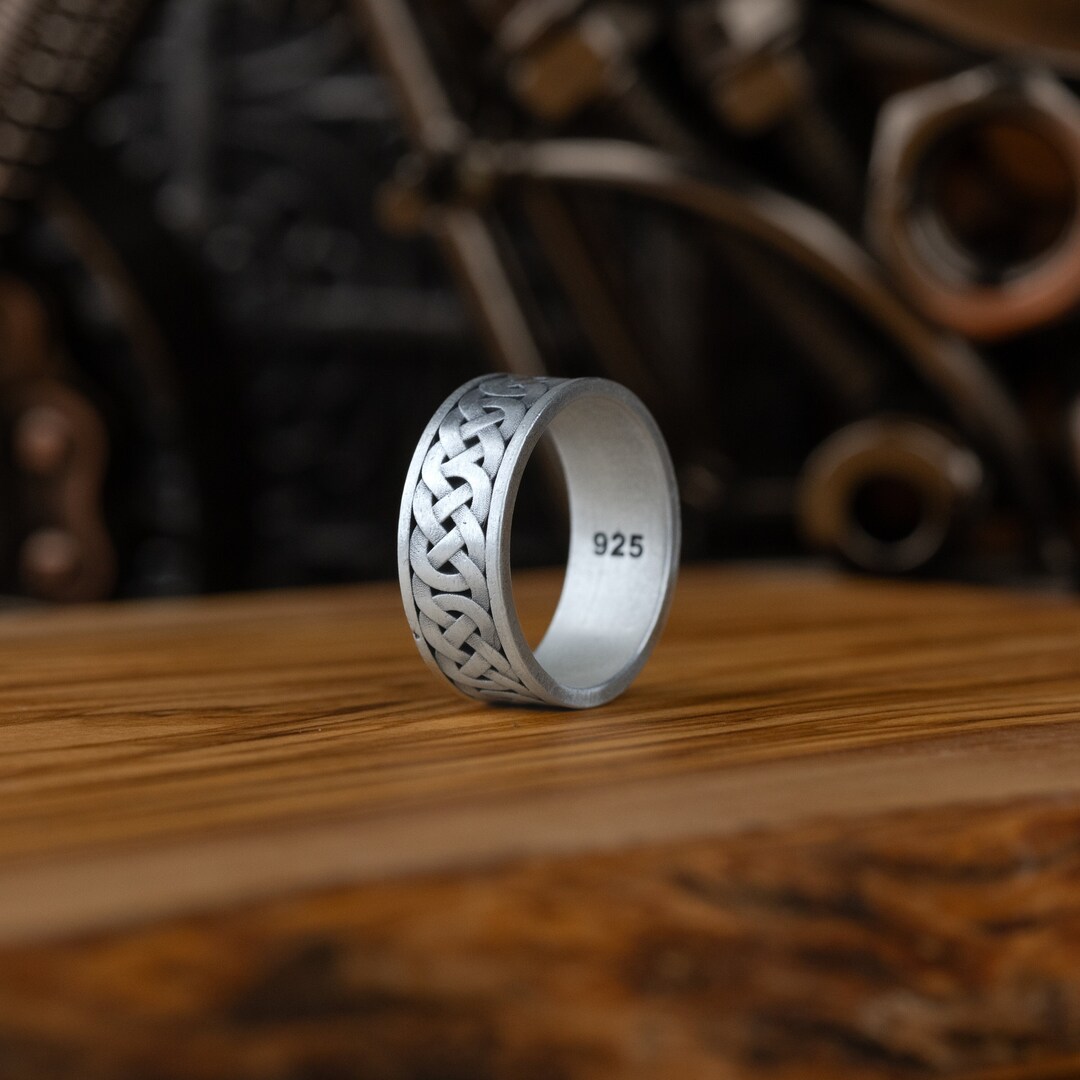 Viking Knot Men Wedding Ring, Scandinavian Motif Handmade Sterling ...