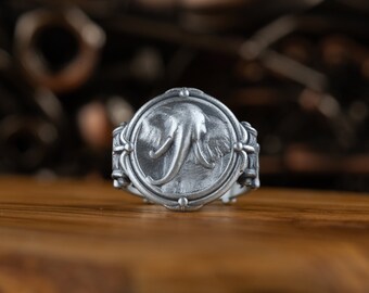 Elephant Handmade men signet ring made of sterling silver, Unique Elephant Jewelry For Family, Buddhist ring for best friend