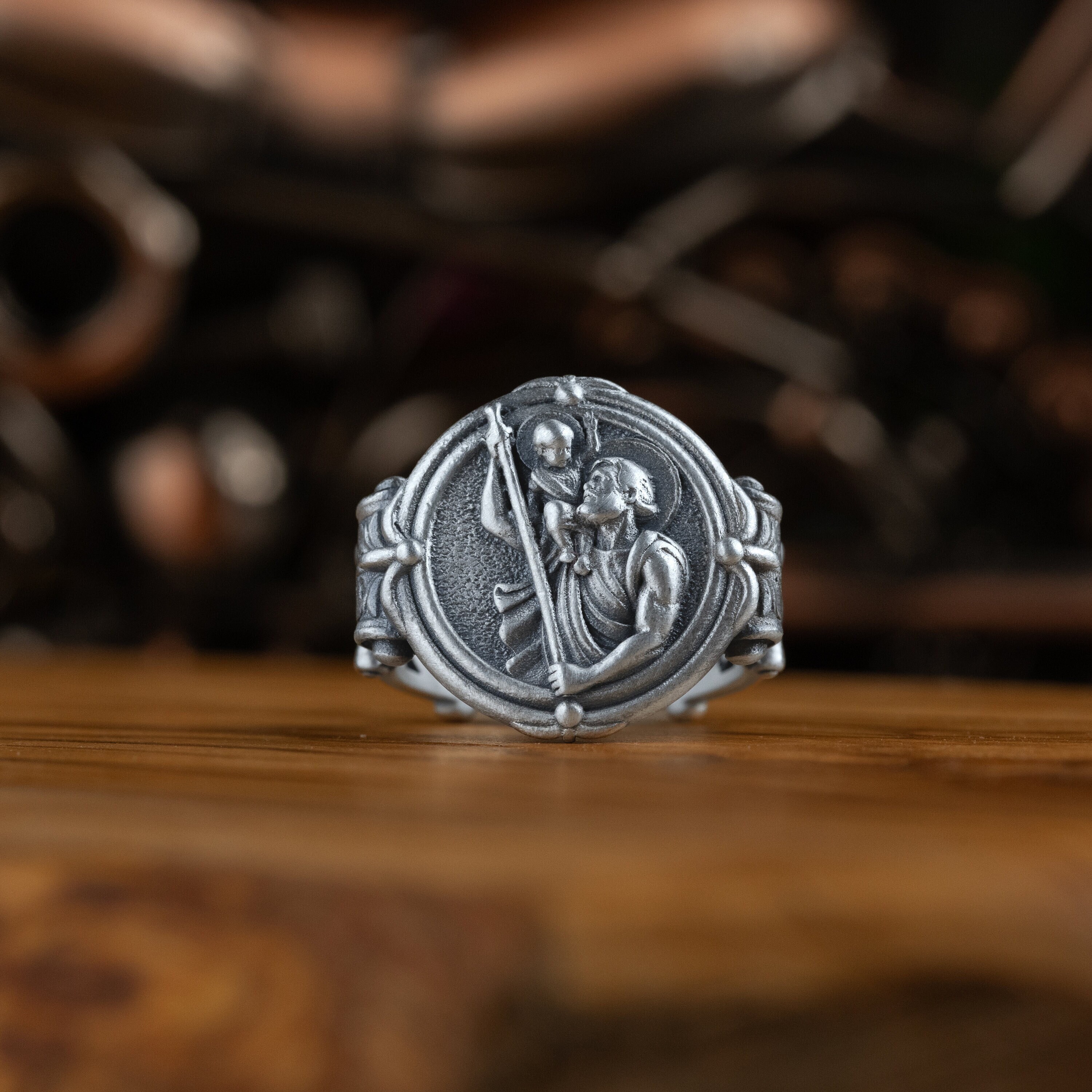 St Christopher Men Signet Ring in Sterling Silver, Faith Ring for ...