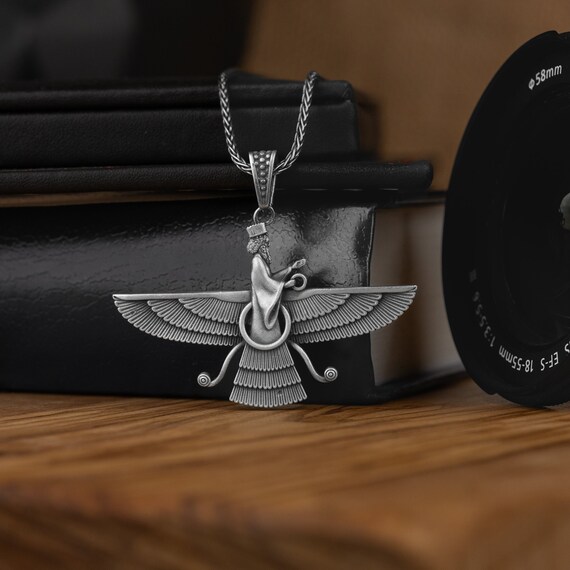 Faravahar Ahura Mazda Handcrafted Silver Necklace, Ancient Persia