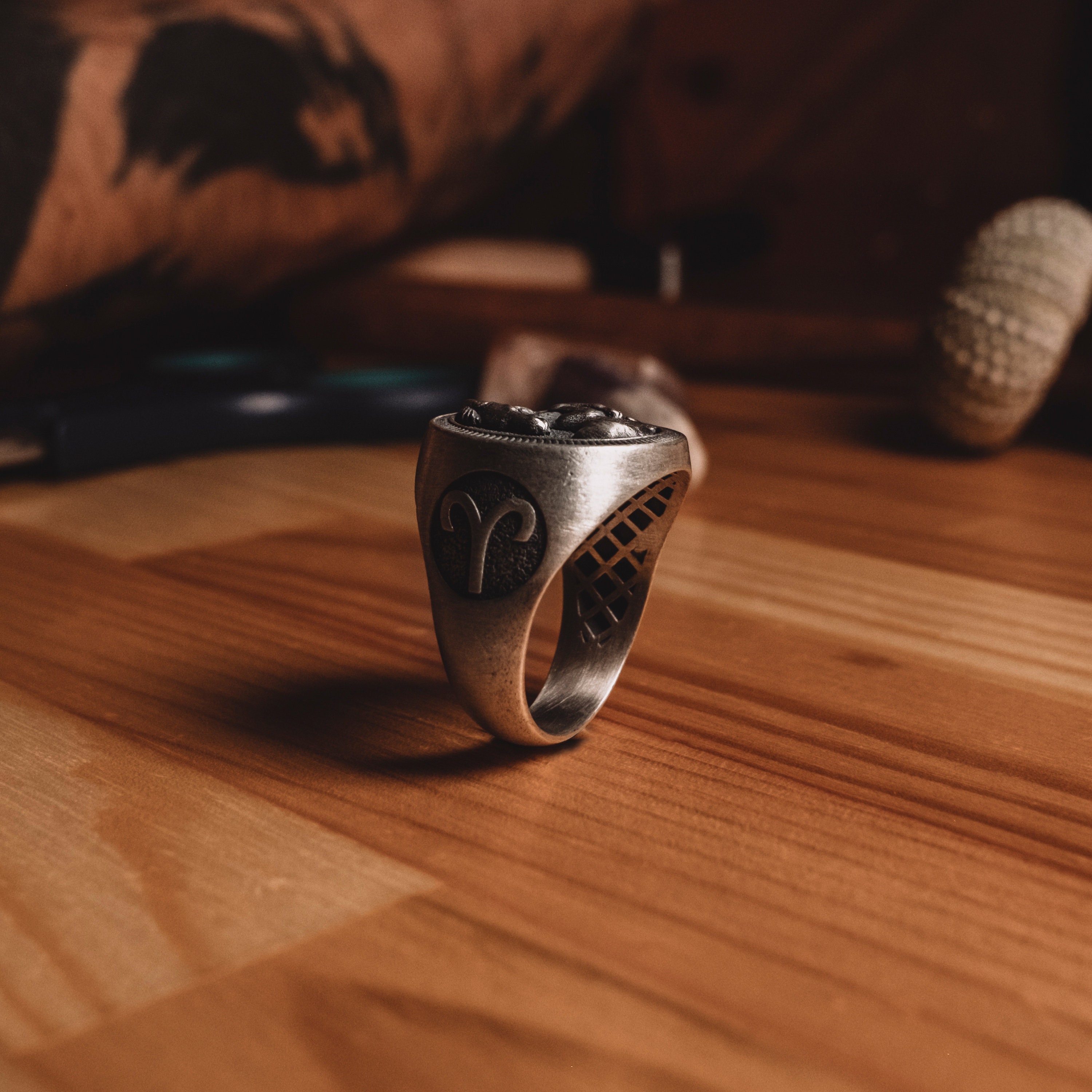 Aries Zodiac Silver Signet Ring, Male Pinky Ring With Intaglio Zodiac ...