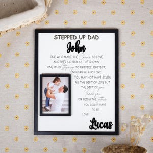 Step Dad Poem Photo Frame Gift, Stepped Up Dad Keepsake, Bonus Dad Birthday Gift from Kids, Husband Gift from Stepchildren, Gift from Wife
