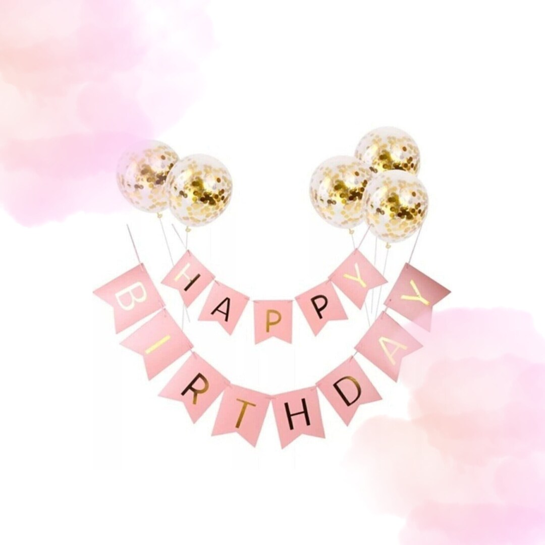 Happy Birthday Pink Banner and Balloons Set, Birthday Prop , Birthday