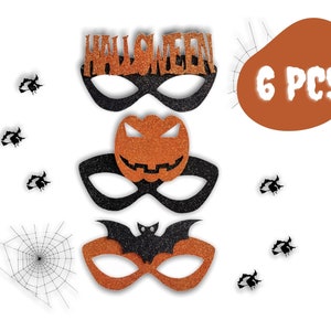 Halloween Eye Masks 6 Pcs, Party Eyes Mask, Rubber Drawstring Eye Mask, Pumpkin Face Mask, Bat Mask, Halloween Party Favors
