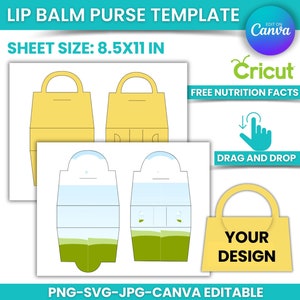 Plantilla de bolso de bálsamo labial, bolso de bálsamo labial SVG, plantilla de caja de bálsamo labial, etiqueta editable Canva, Png, JPEG, marco Canva, plantilla de sublimación