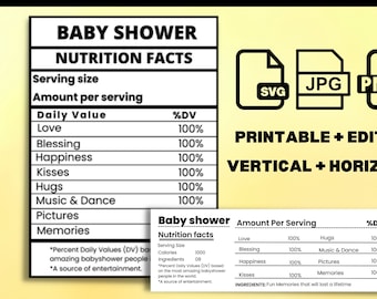 Baby Shower Nutrition Facts Label Template SVG, PNG, PDF, canva, Nutrition svg, Baby Shower Nutrition Svg, Baby Shower Facts