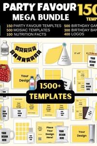 50000+ Party Favor Templates Bundle, Editable Party Labels, Chip Bag Template, Water Bottle Labels, Birthday Party, SVG Bundle for Cricut,