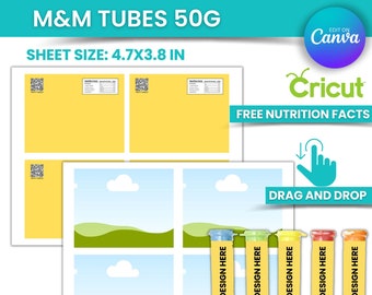 MMs Mini Tube | M & M Wrapper Vorlage | Chipstüten Vorlage | Label Vorlage | Schokoladen-Wrapper-Vorlage | Party-Vorlage | Bearbeitbare Vorlage