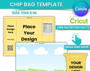 Chip Bag Template, Blank Chip Bag, Chip Bag Template Canva Editable, Chip Bag Label, Party chip bag, chip bag editable, instant download