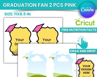 Pink Grad Paddle Fan Template, Custom Grad Fan, Graduation Fan Template, Graduation Fan, Grad 2024, Graduation Cake Topper Template, Canva