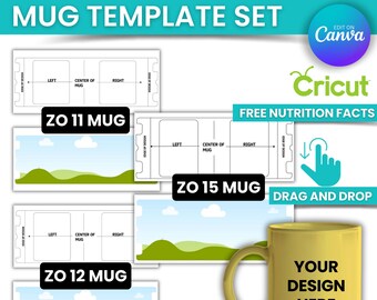 11,12,15 oz Mug Template, Full Wrap Mug Template, 11oz Mug Template, Sublimation Mug Template, SVG,  PNG,  Printable A4 size sheet