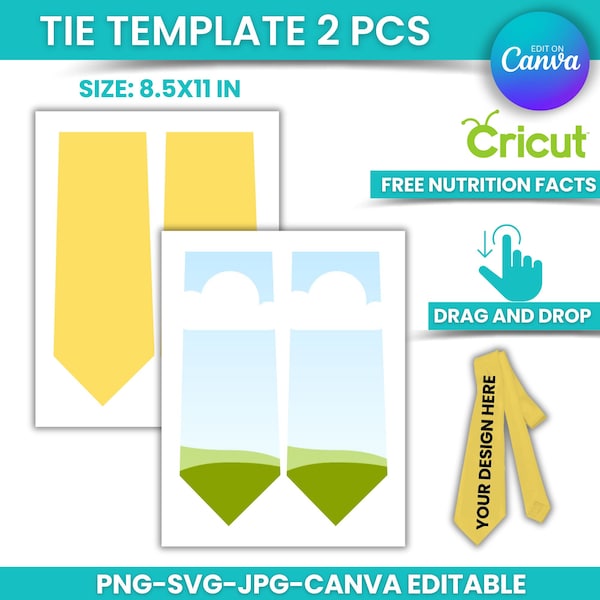 Tie Template, Tie Sublimation template, SVG, Publisher Png, Printable, Instant Download canva editable