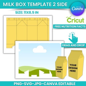 Milk Box Template BUNDLE, Milk Carton Box Template, Milk Favor Box Svg, Party Favor Box, Box Template, Gift Box Svg, DIY Box, Canva Editable