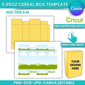Cereal Box Template 0.95oz, Cereal Packaging Template, Canva, Cricut , PNG, SVG, , 8.5 x 11 sheet Instant Download, Printable