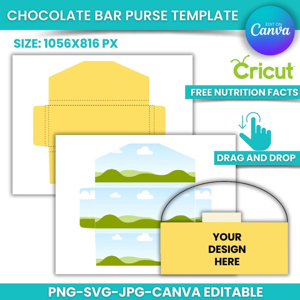 1.55oz Chocolate Bar Purse Template, Candy Bar Wrapper, Chocolate Wrapper Label Template, Nutritional Label, Party Fovor, Wrapper template
