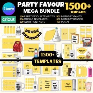 1500+ Party Favor Templates, Template Bundle, Party Favors, Chip Bag Template, Schokoriegel Wrapper Template, Ring Lollypop Template