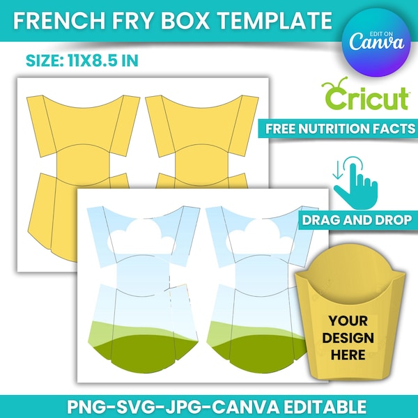 French Fry Box SVG, Fried Potato Box Template, Snack Box SVG, Food Box SVG, Party Snack Box, Cricut Cut Files, french box template