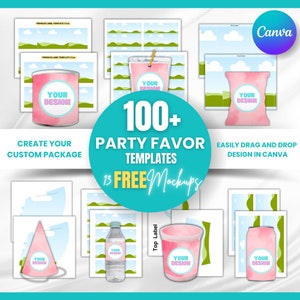 100+ Party Favor Templates with Free Mockups, Template Bundle, Party Favors, Chip Bag Template, Chocolate Bar Template,  Mockup Bundle
