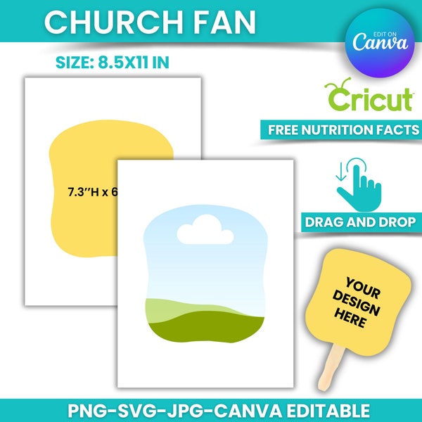 Church fan, Paddle Fan Template, Canva, PSD, SVG, DXF, Png, 8.5"x11" sheet, Printable, Instant Download