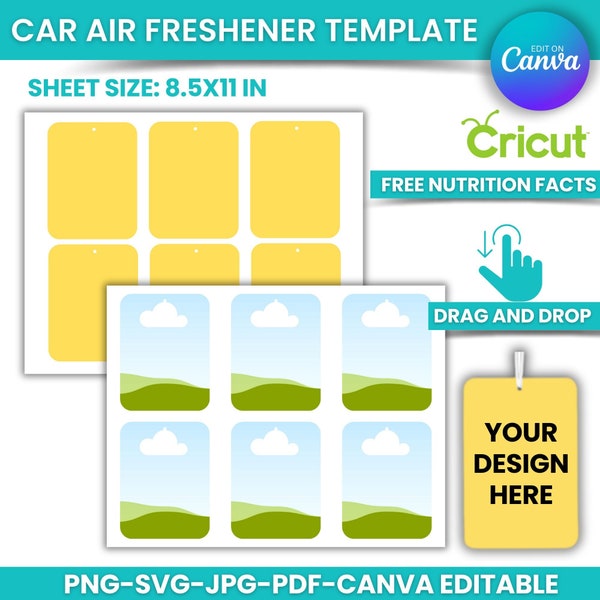3" x 4" Car Air Freshener, Blank Air Freshener Template, Sublimation, Canva editable ,8.5"x11" sheet, Printable