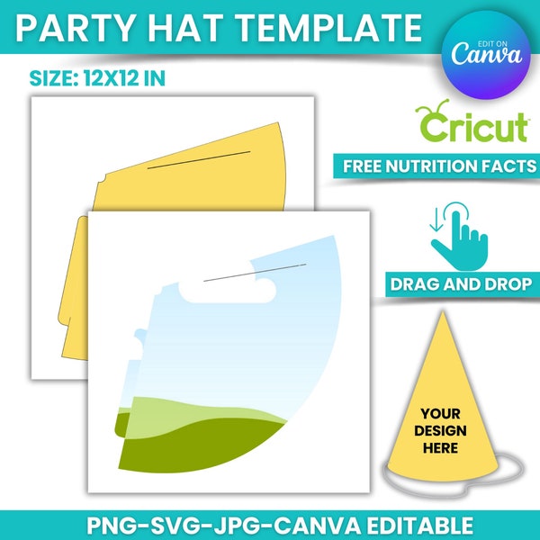 Printable Birthday Party Hat Template, Party Hat Svg, Blank Template, Paper Hat Template, No Glue Party Hat Template, Instant Download
