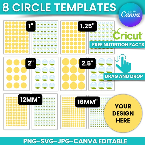 Circle Template Bundle, Blank Circle Label Template, Multipurpose Printable Circle Labels, Blank Round Labels Template, Canva Editable, SVG