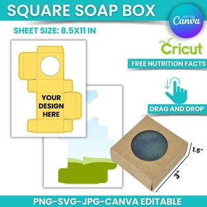 Customize Soap packaging, Square Soap Box Template, Printable Square Soap SVG, Box SVG for Cricut, PNG, Canva Editable, Instant Download