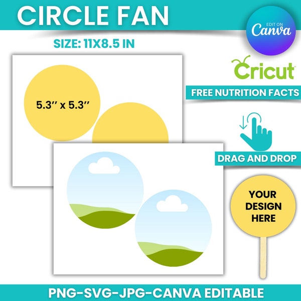 Circle Fan, Wedding Fan, Paddle Fan Template, Canva, PSD, SVG, DXF, Png, 8.5"x11" sheet, Printable, Instant Download