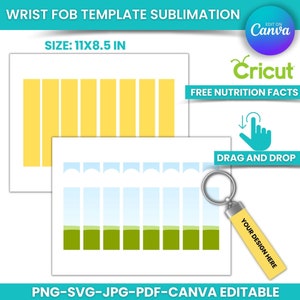 Plantilla de pulsera, plantilla de sublimación, sublimación de pulseras de neopreno, Canva editable, JPG, PNG, SVG, hoja de 8,5"x11"