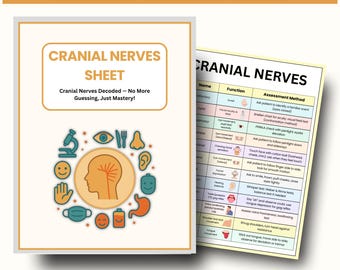 Cranial Nerves Study Guide  12 Cranial Nerves Cheat Sheet - Cranial Nerves Functions - Cranial Nerves Assessment - Cranial Nerves Review