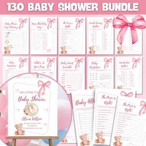 Pink Bow Baby Shower Decor Bundle: Invitation & Games (Digital Download)